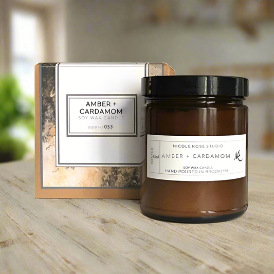 Amber + Cardamom Scented Soy Wax Candle